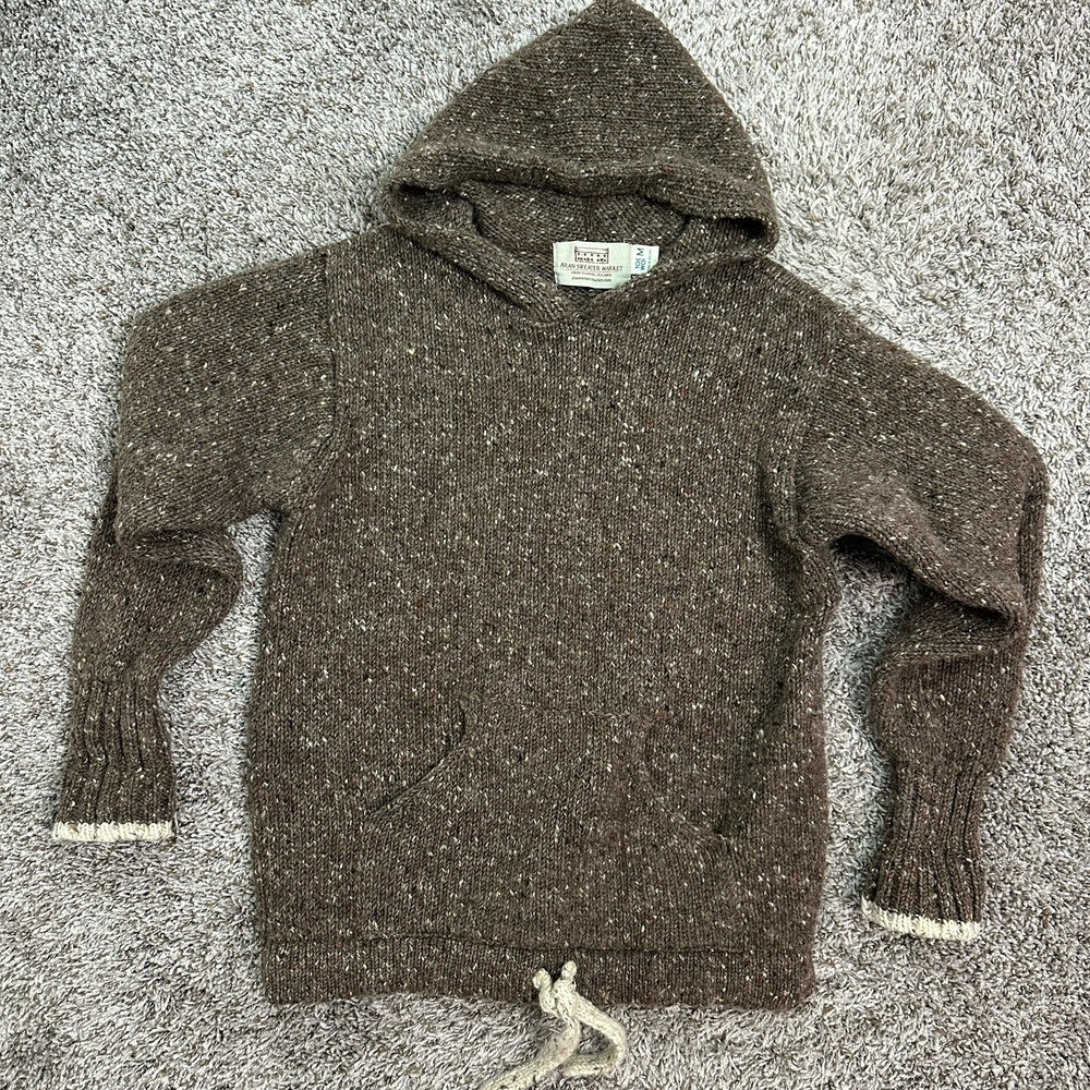 Aran Sweater Market Hooded Pullover Women M Brown Wool Ireland Celtic Pullover
